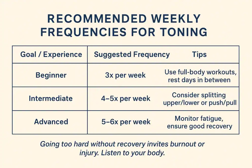 Graphic to show how often you should do exercise to help with toning Bagshot